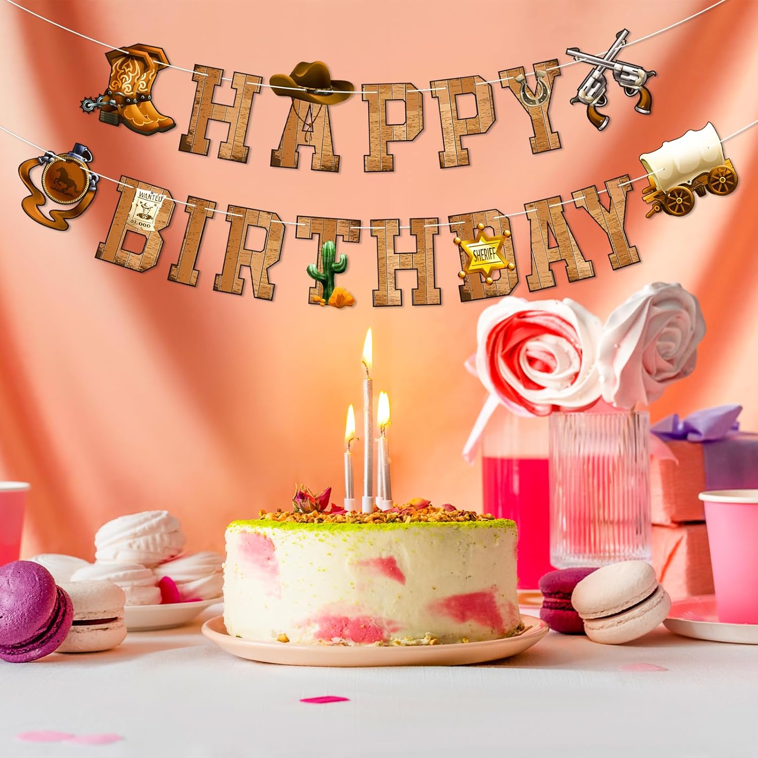 Talorine Cowboy Party Decorations for Boys, Western Cowboy Happy Birthday Banner, Wild West Cow Rodeo Birthday Party Supplies Photo Booth Props - Image 4