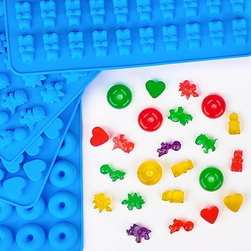 Miniatura 6 de 4 moldes de silicona para gomitas, 201 cavidades, antiadherentes, tamaño mini, para osos de goma, dinosaurios, corazones y donas, con 2 goteros para