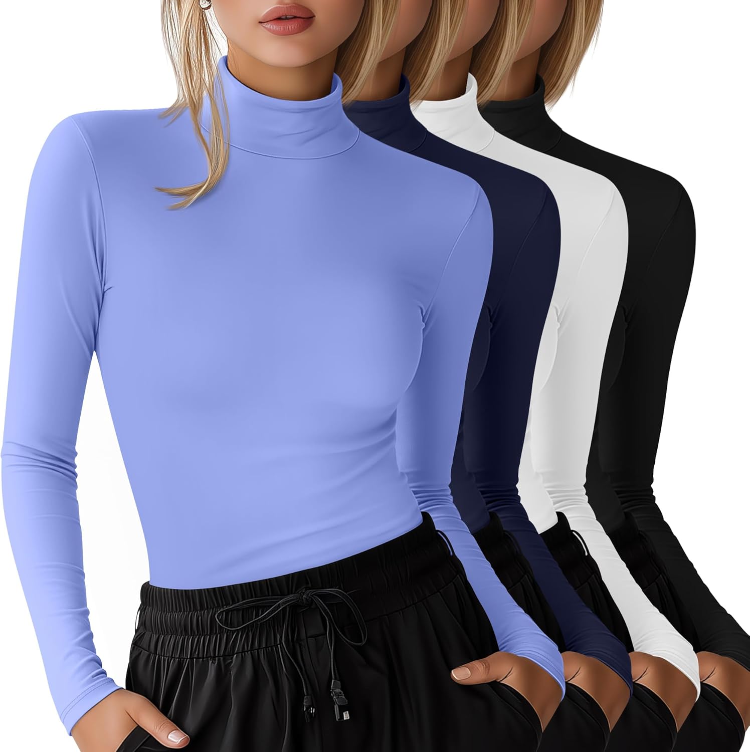 Velvelhall 4 Pack Women's Underscrub Shirts Long Sleeve Mock Turtleneck Slim Fit Scrub Basic Undershirt Tees Tops for Nurse