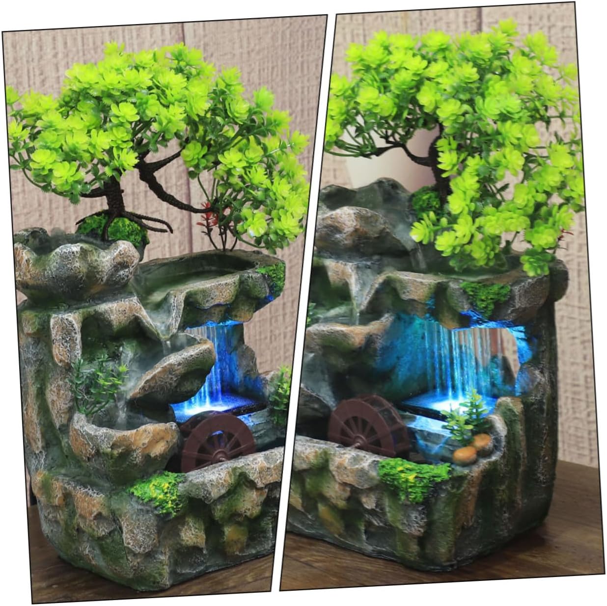 PRETYZOOM Mini Indoor Tabletop Water Fountain with Quiet Flowing Waterfall Artistic Desk Decoration for Home Office Bedroom Humidifying Relaxation Feature with US Plug