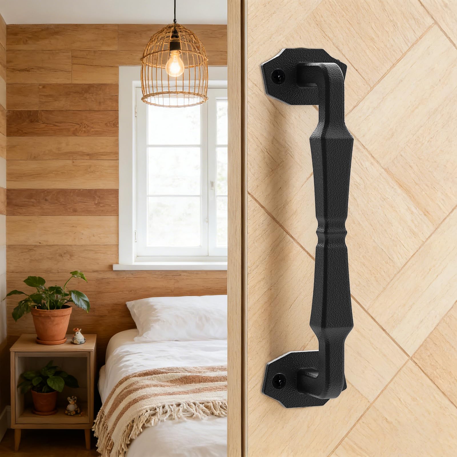 DEAYOU 10 Inch Sliding Barn Door Handle, Solid Cast Iron Door Pull, Rustic Square Gate Handle for Fence, Garage, Shed, Closet, Cabinet, Pantry, Matte Black, Screws Included, Easy Install