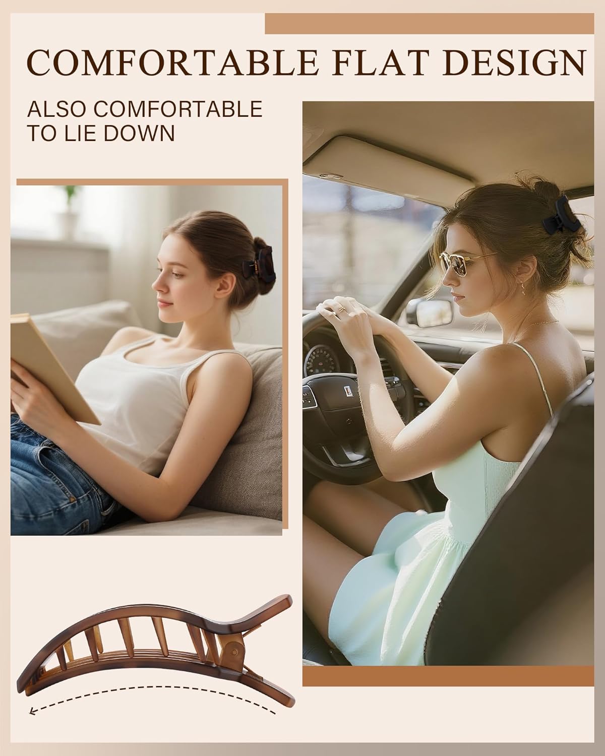 AWAYTR Flat Hair Clips For Women Lay Flat Claw Clip for Hair 4Pcs Large Square Hair Claw Clips - Image 2