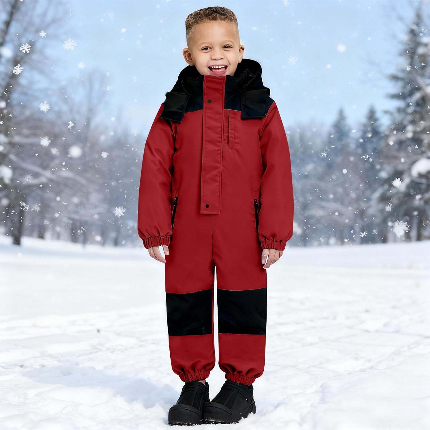Kids Snow Suit Boys Girls Hooded Waterproof Insulated One Piece Ski Suit 2-9 Years