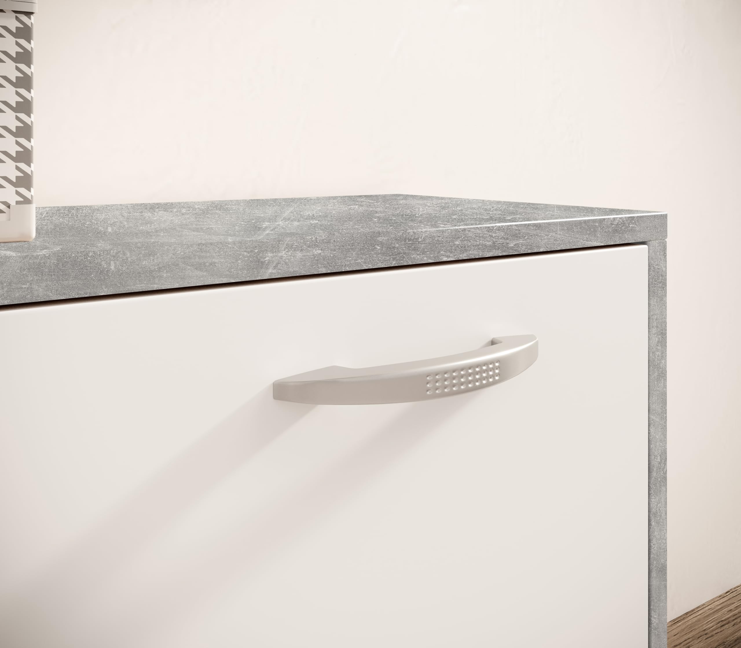 Vera Garderobe mit Spiegel weiß matt - Kompaktgarderobe Korpus Beton Optik - 100 x 190 x 26 cm (B/H/T)