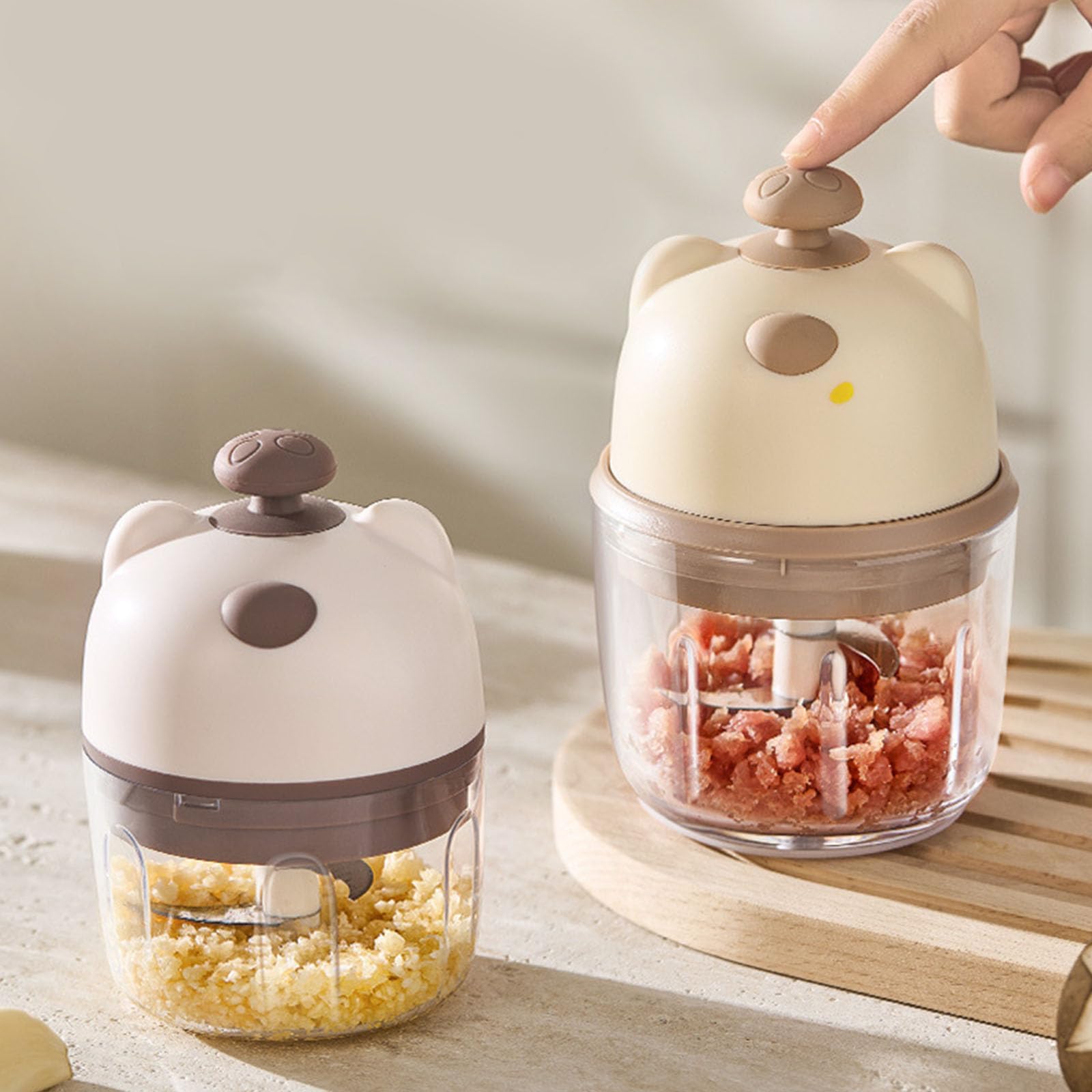 Procesador de alimentos portátil de 350 ml, 3 recipientes de vidrio inoxidables recargables para condimentos de ajo, molino eléctrico de plantas