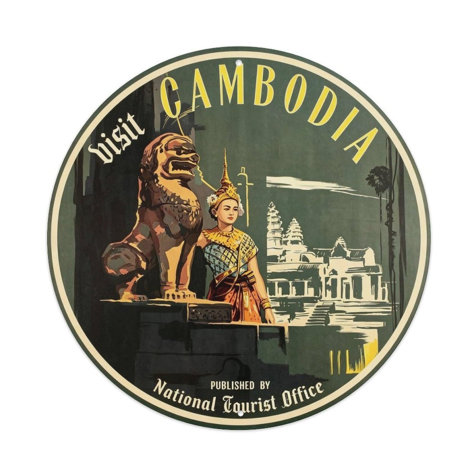Vintage Travel VISIT CAMBODIA Retro Metal Tin Sign Plaque Wall Decor for Cafe, Club Bar, Office, Home Garden Metal Poster 8x12Inch