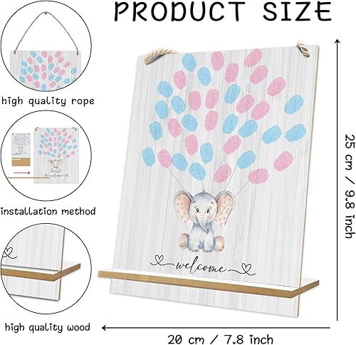 Miniatura 2 de Género Reveal Tema Elefante Gris Niño o Niña Votación, Invitado Tablero de Huellas Dactilares Árbol de Huellas Digitales, Tablero de Votación de
