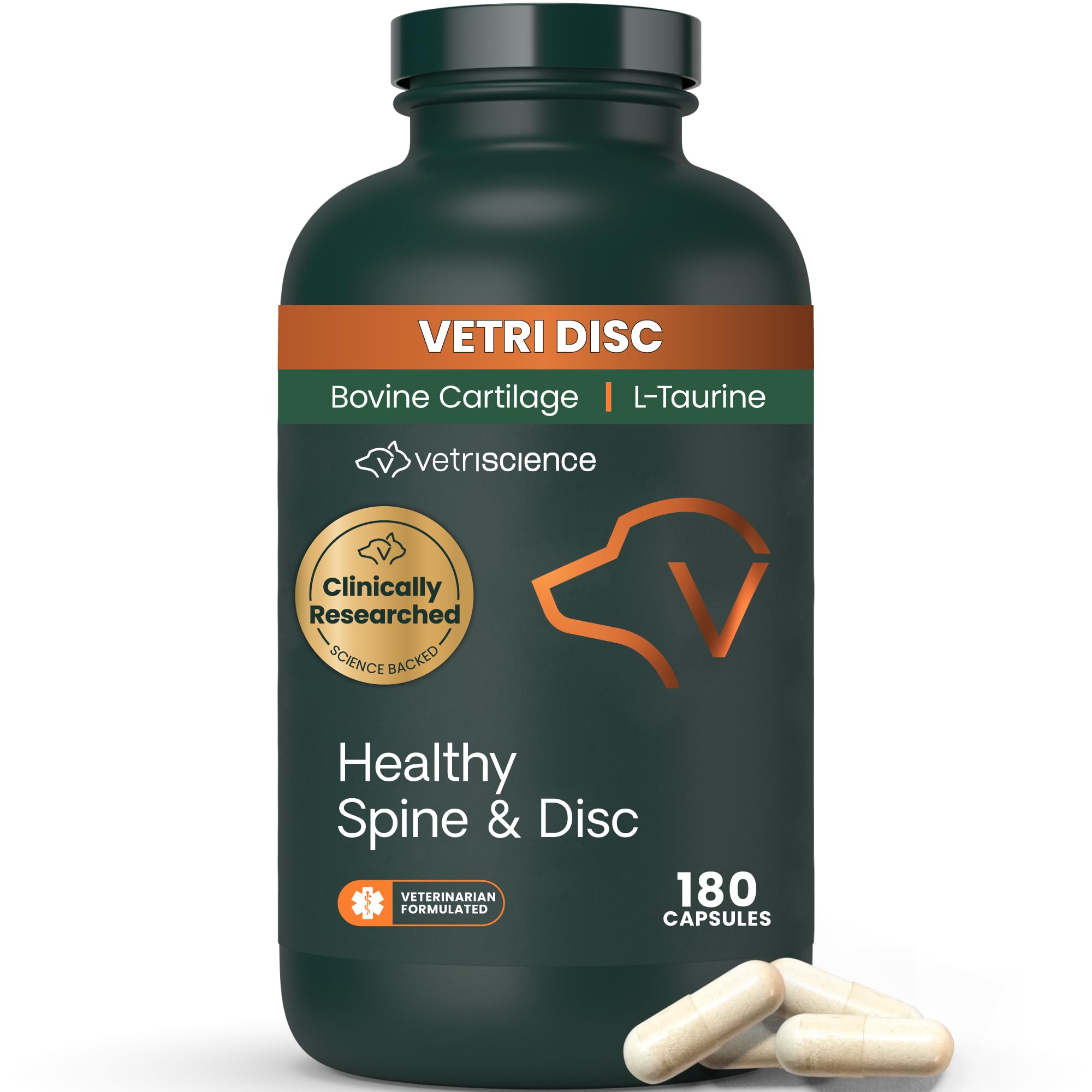 VetriScience Healthy Spine & Disc Easy-Open Capsules, Back & Spinal Support Chondroitin & Taurine Supplement for Dogs, Perfect for Dachshunds, Corgis, Frenchies & More, 180 Count