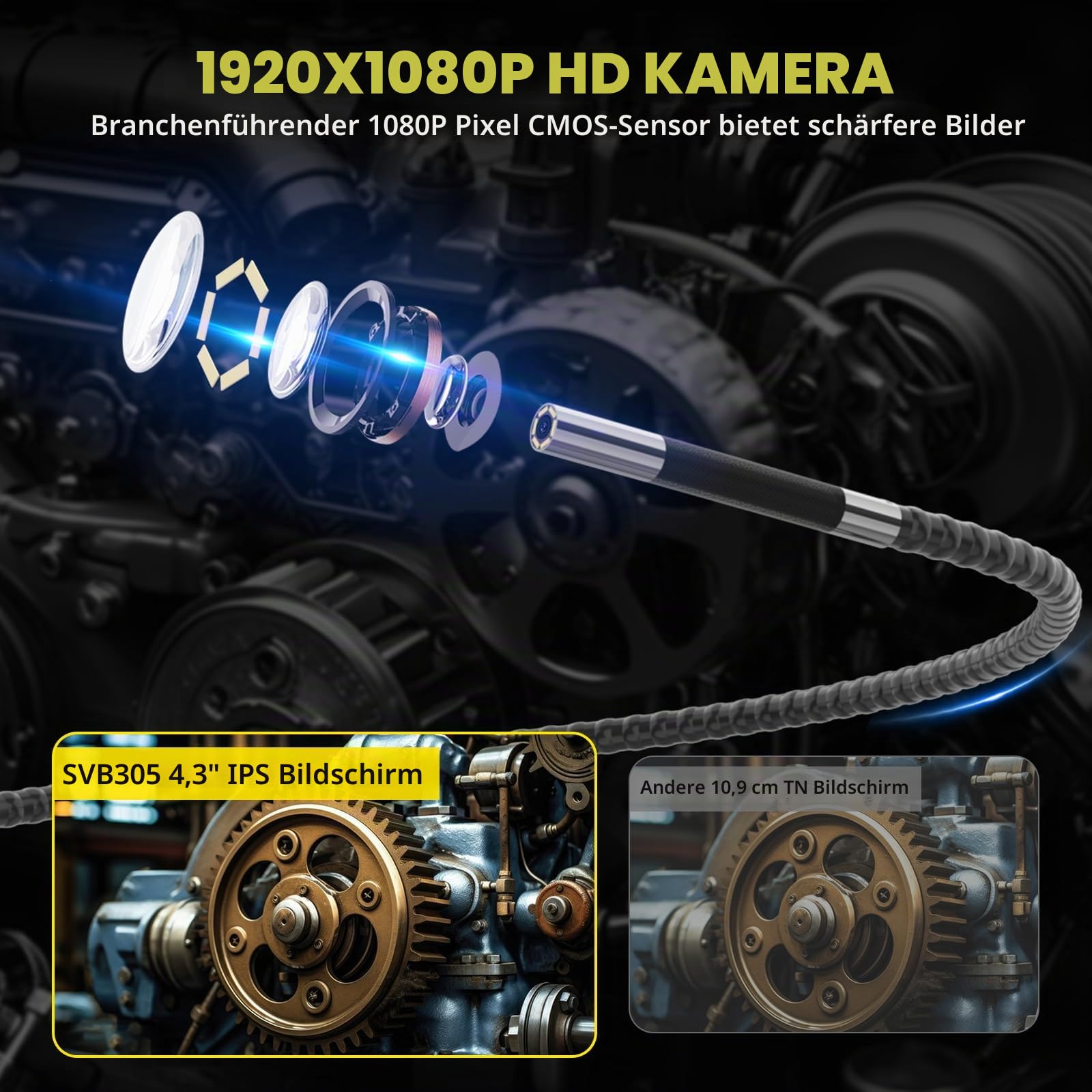 210°Two-Way Articulating Borescope, Inspection Cameras Industrial Endoscope with Lights, 4.3”IPS HD Screen Video Inspection Scope for Automotive Aircraft Mechanics