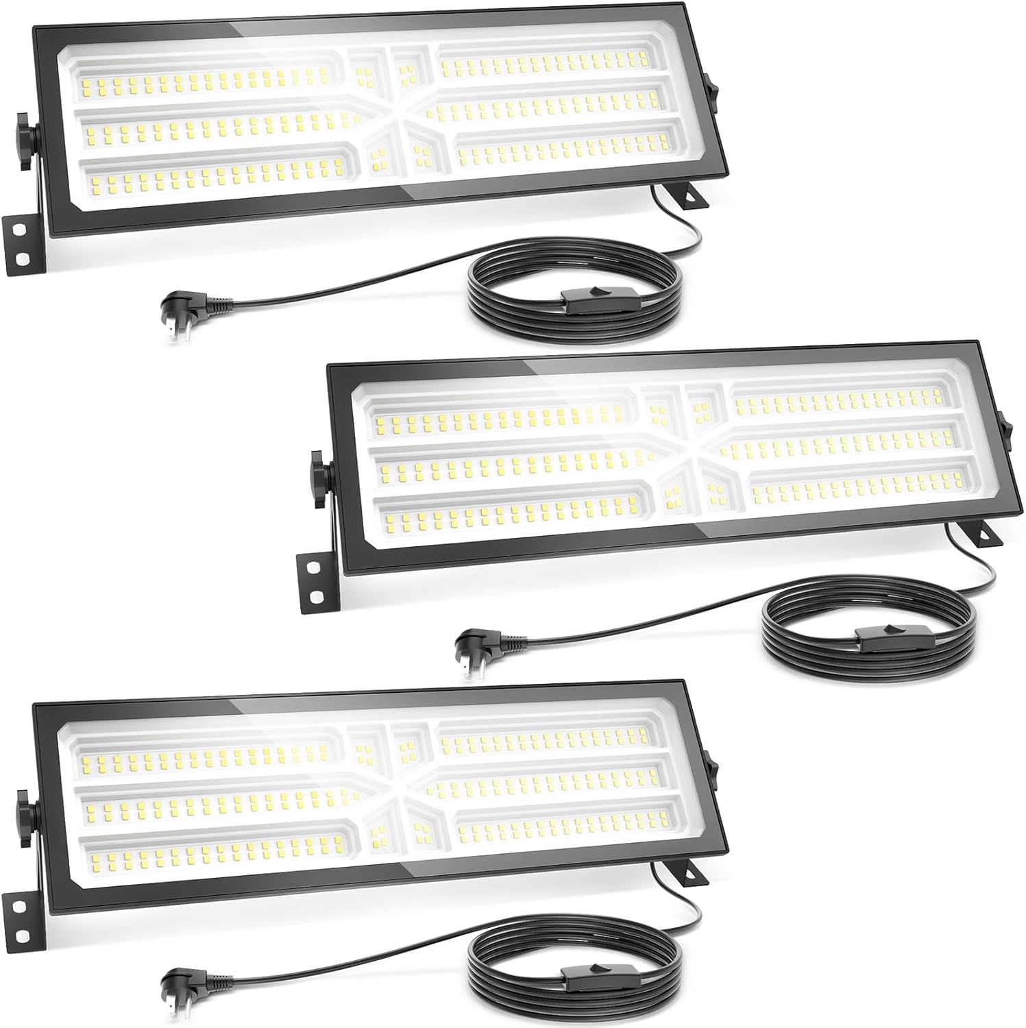 3 Pack Linkable LED Shop Light - 100W 15000LM Aluminum Plug in Garage Light w/ 9.84ft Power Cord and On/Off Switch, 6000K Shop Lights for Garage, Workshop, Warehouse