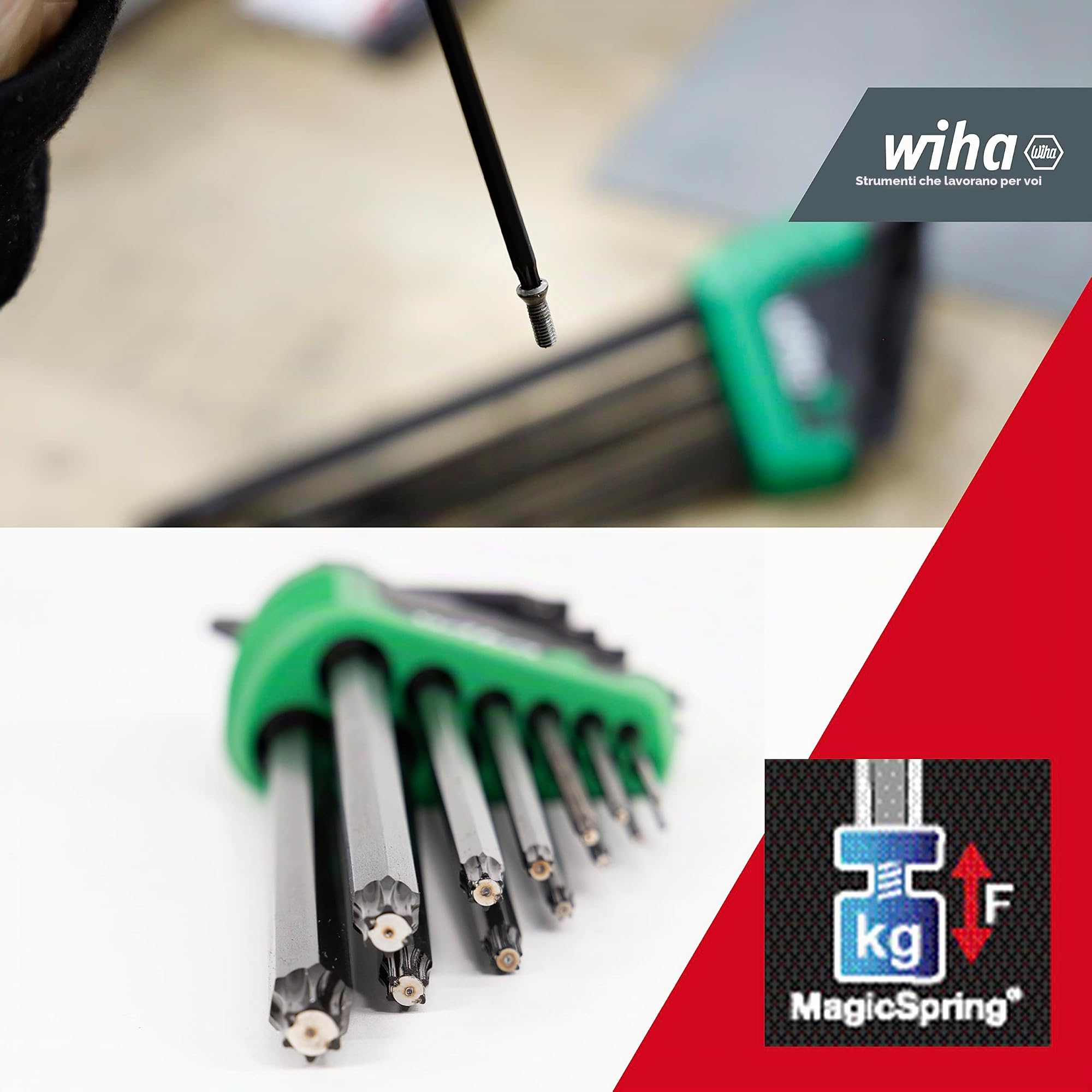 Wiha Juego de llaves Allen en soporte ErgoStar TORX® MagicSpring®, con cabeza esférica, de 14 unid., acabado en oxidación negra (43848)