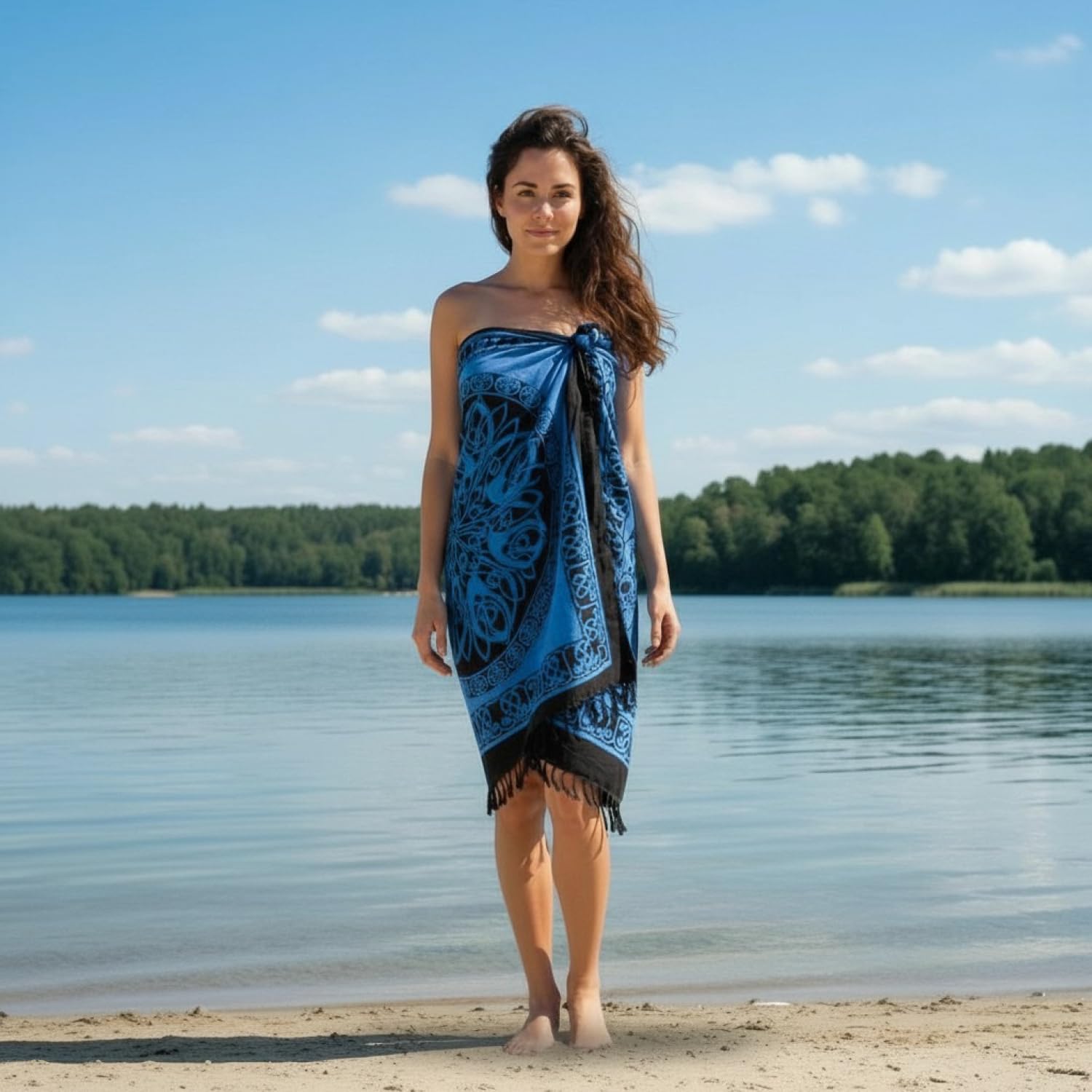 Guru-Shop, Pareo z Bali, wisząca na ścianie, spódnica portmonetkowa, sarong, celtycki Jean, niebieski, syntetyczny, rozmiar odzieży: jeden rozmiar, 160 x 100 cm, ściany i ręczniki plażowe