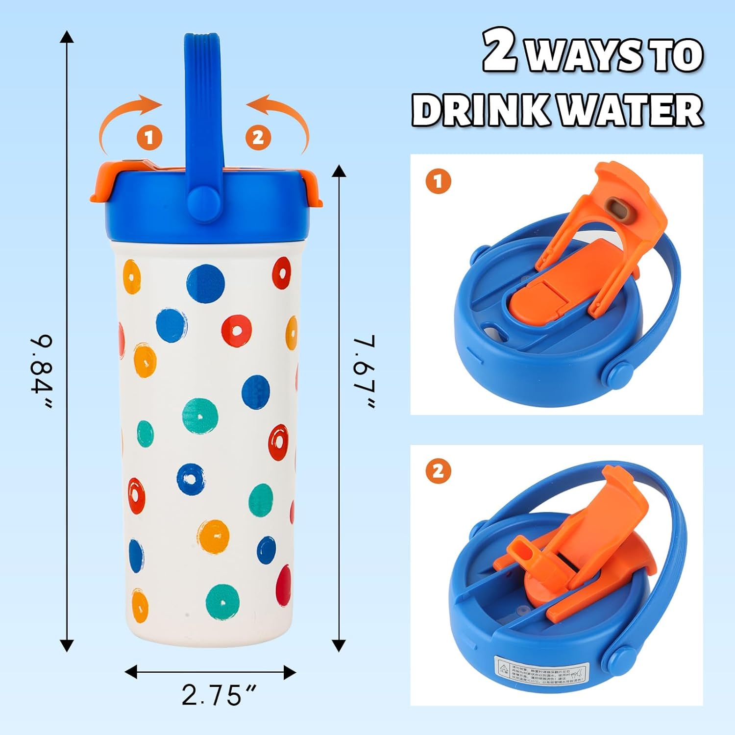 Cool Solo19oz Insulated Water Bottle Stainless Steel, Ceramic Lined with Straw & Handle, 360° Leak Proof, Bpa-Free, Polka Dot Coffee Mug for Travel Sports Office School Outdoor - Image 2