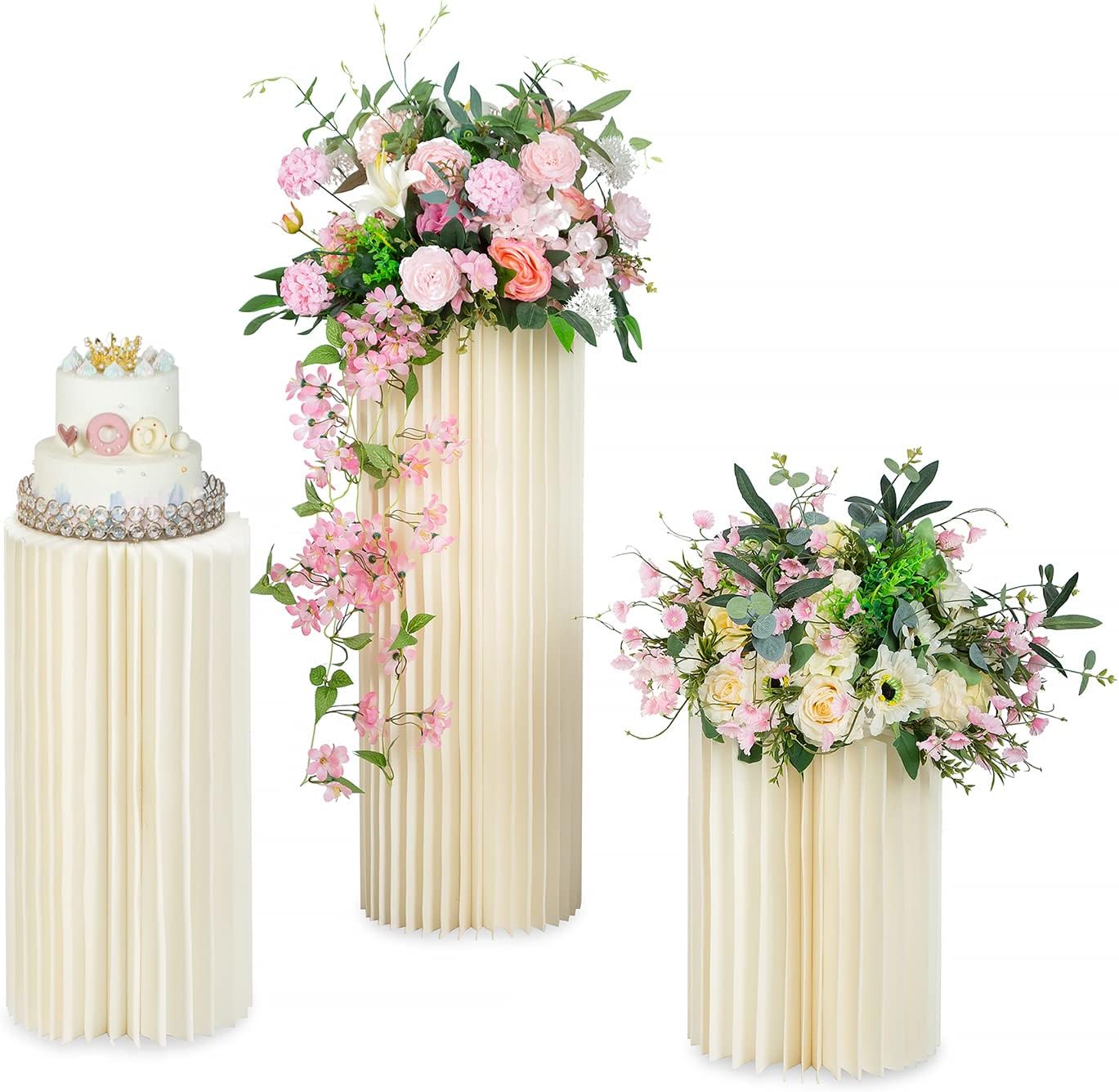 NUPTIO Wedding Centerpieces Cardboard Vases - Set of 3 Flower Vase Flowers Stand - Elegant Bulk Party Weddings Decoration Table Cylinder Stands