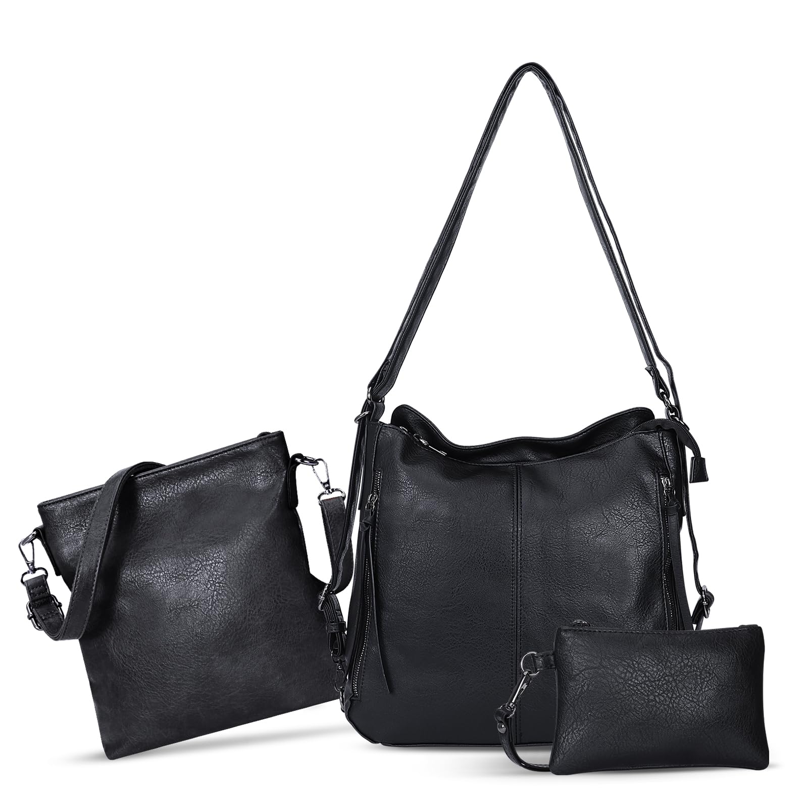 HUA ANGEL Bolso de hombro Set de 3 Bolsos Mujer Grande Tote (Convertible a Mochila) + Bandolera Móvil + Clutch in Cuero PU Multifuncional Bolso de mano para Viaje Trabajo Shopping Diario