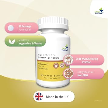 VitaThrive® Vitamin B1 100mg Tablets – High Strength Thiamine Supplement for Energy Metabolism, Nervous System Function & Daily Wellness Support – Vegan Tablets – 90 Tablets