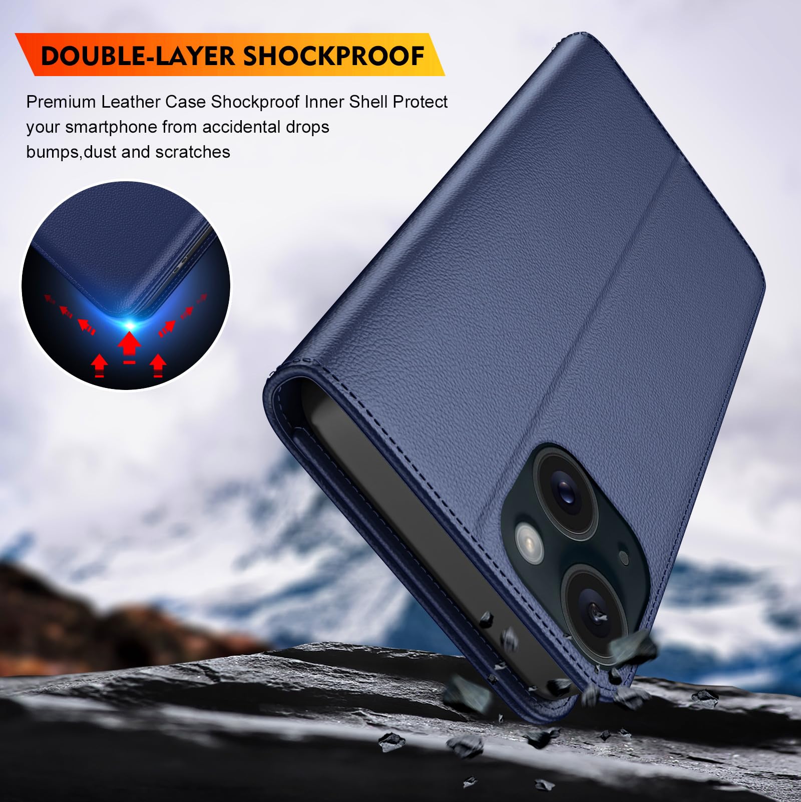 IPhone 15 Leder-Klapphülle Mit Kartenfach – Komplettschutz, Magnetverschluss, Standfunktion