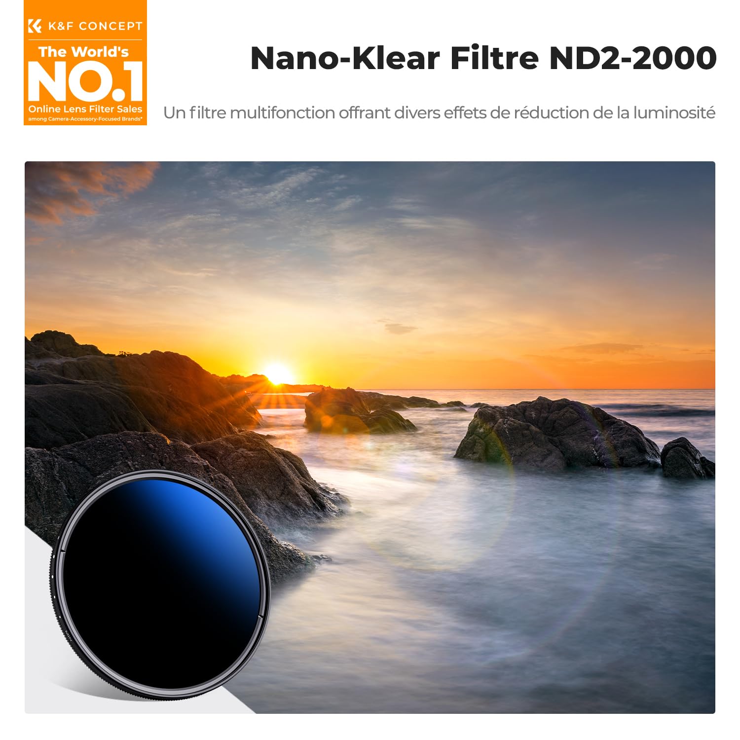 K&F CONCEPT Ø52mm Filtre ND2-2000 Variable 1-11 F-Stops Densité Neutre et 3 Chiffons de Nettoyage en Microfibre Emballé sous Vide pour Objectif Appareil Photo (K Série)