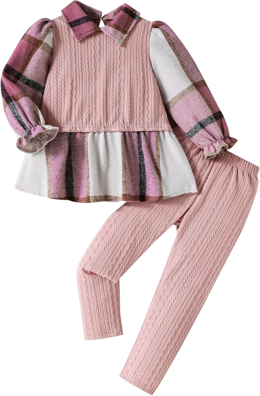 Jecson Toddler Girl Clothes Set: Button-Back Collar & Soft Warm Outfits Plaid Top & Leggings Cute Fall Winter Home & Out 2-8Y