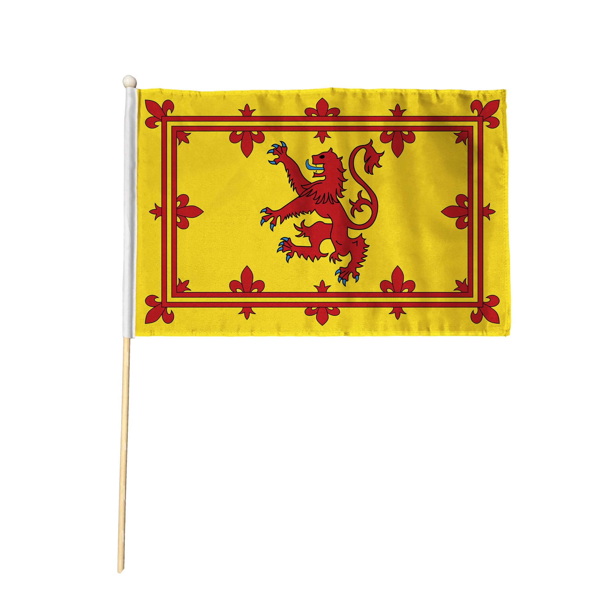 Flagtex Scotland Lion Rampant Pack of 12 Hand Waving Flag (9x6 Inch) - Premium Wooden Stick Hand Flag 9x6 Inch Natural Wood Pole Red Yellow Royal Scottish Heritage Flag Events