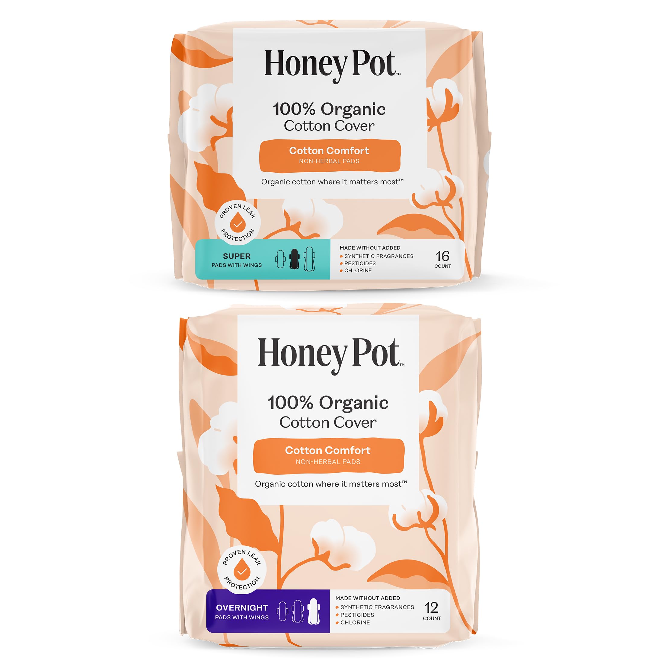 The Honey Pot Company - Pads for Women - Non-Herbal Super Overnight Pads Bundle - Organic Cotton Cover