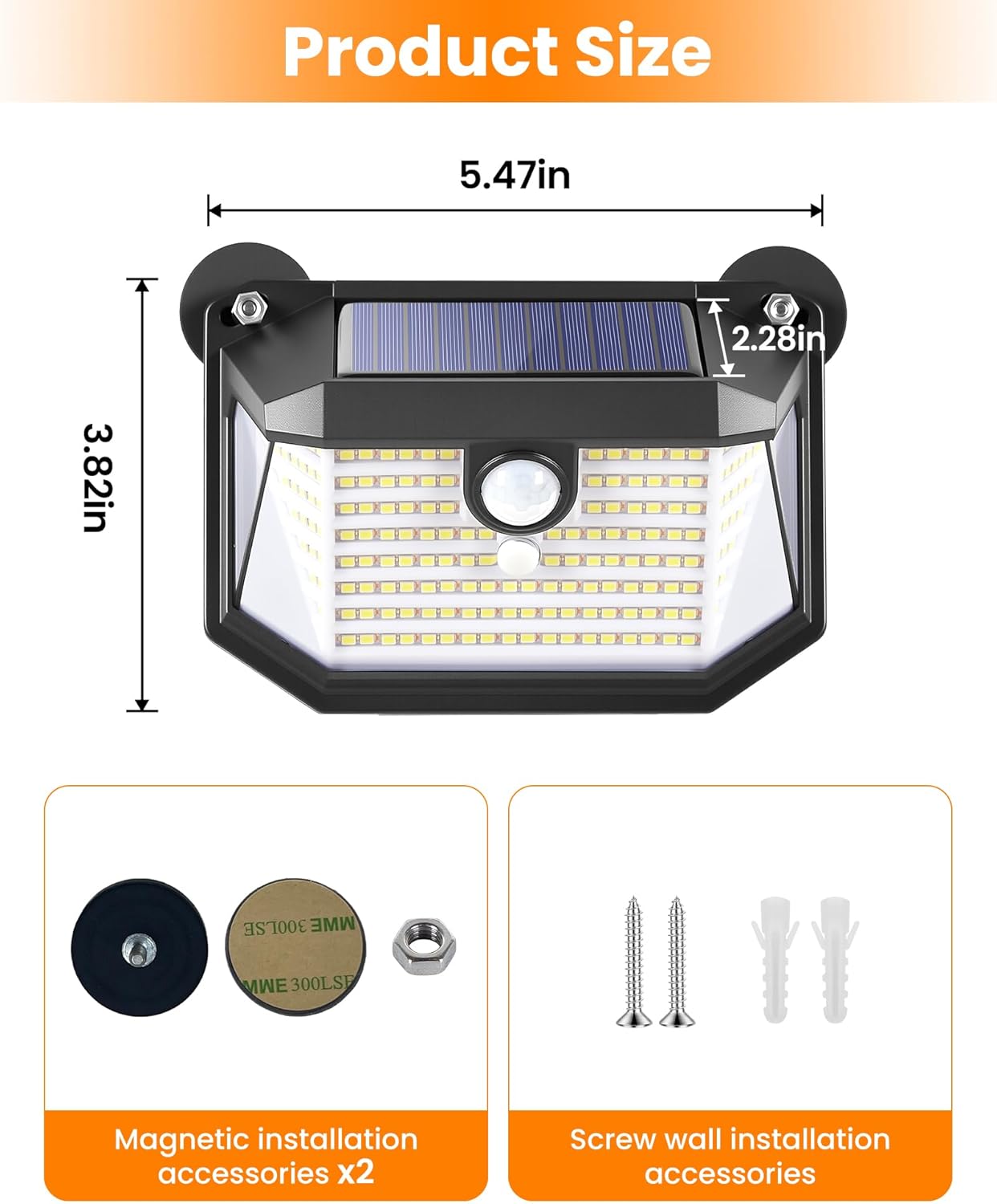 LUHLEE 178 LED Magnetic RV Solar Lights Outdoor, 800LM Ultra-Bright RV Porch Light with Motion Sensor, Strong Magnets IP65 Waterproof rv Lights Exterior for Awning Camper Trailer Porch (2 Pack) - Image 9