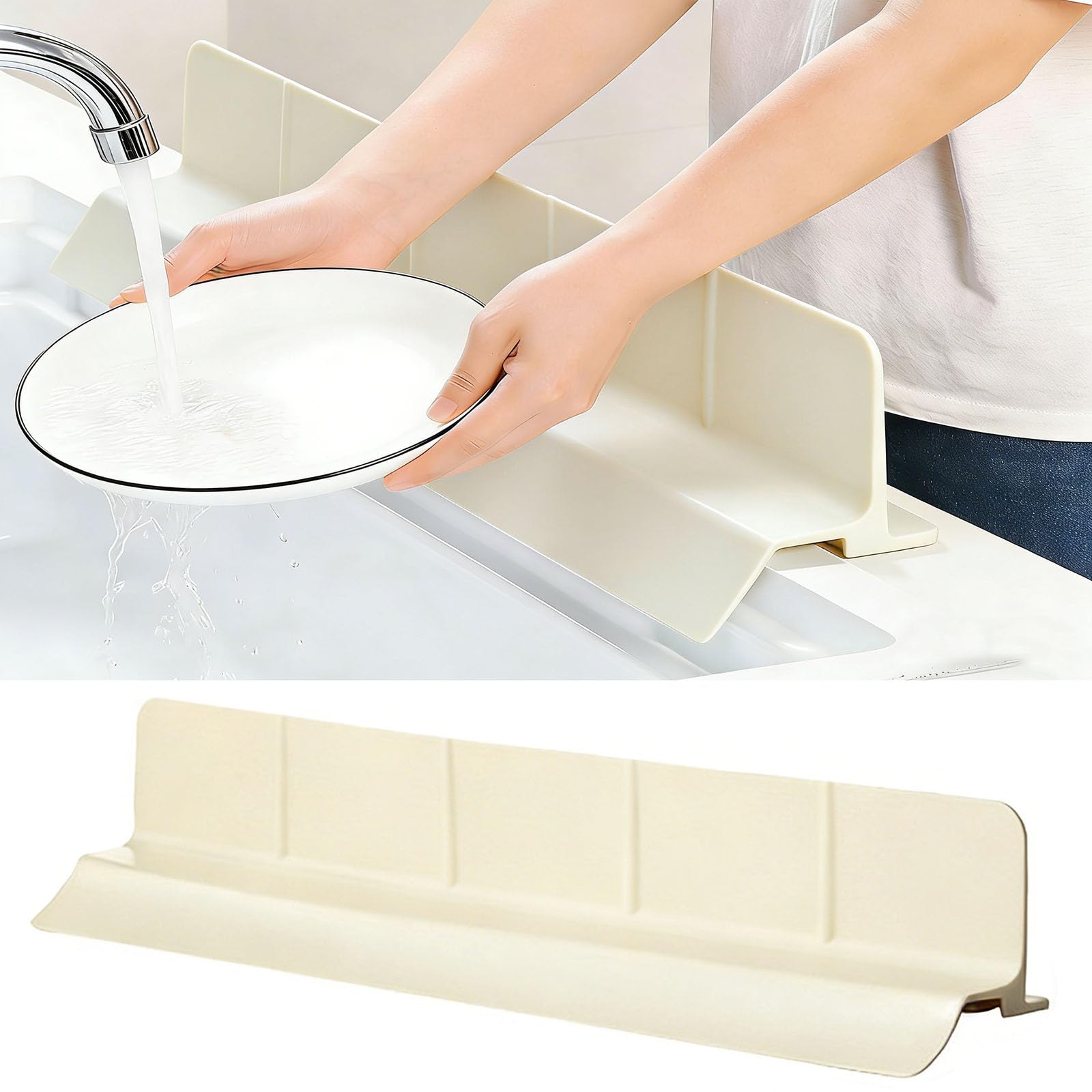 DNNPCFE Kitchen Sink Splash Guard,58cm Extra Long Silicone Splash Guard with Suction Cups, Reusable Water Retaining Board for Faucet, Washing Dishes, Kitchen Sink (White, 58x9x10 CM)