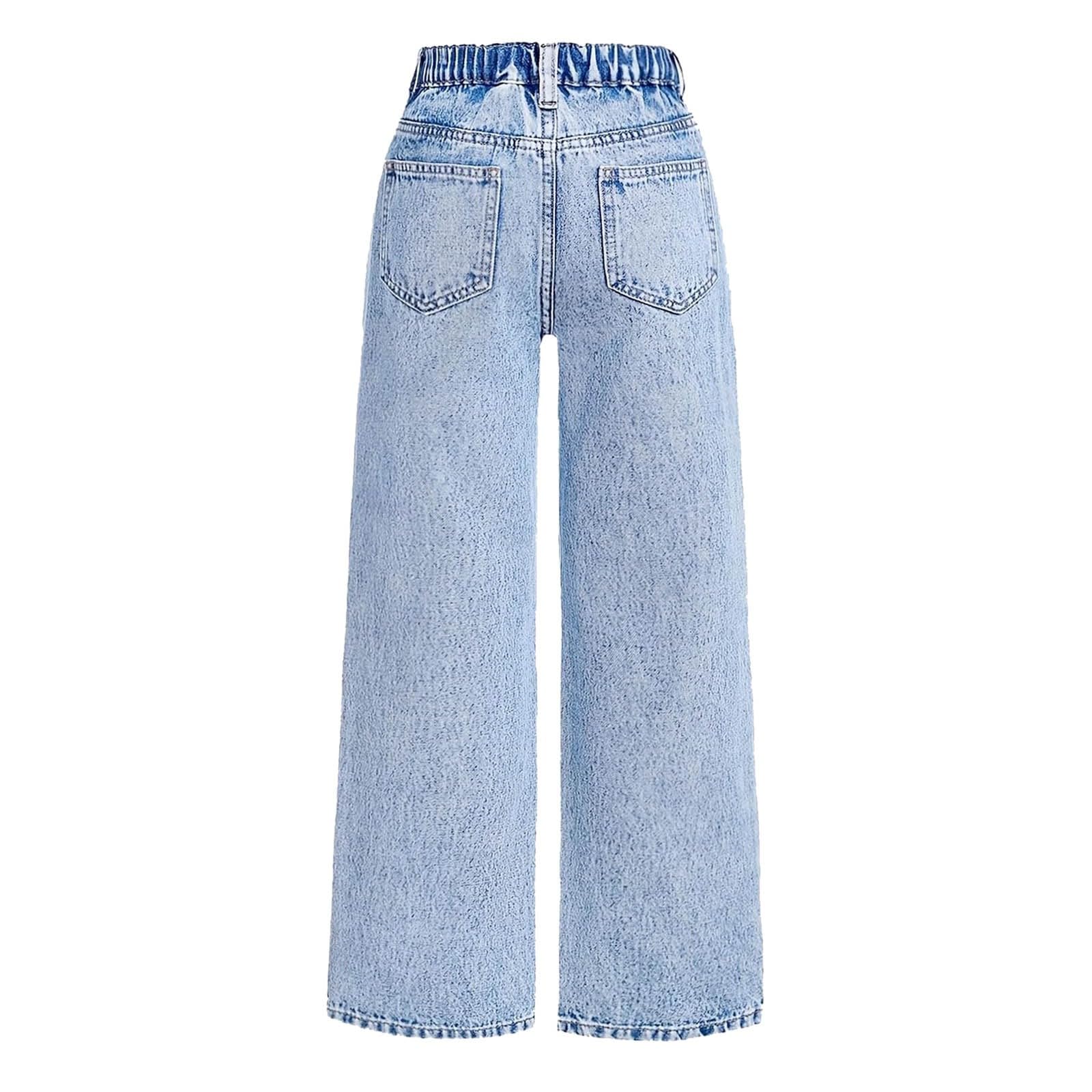 Baggy Jeans Mädchen Wide Leg Denim Hosen Kinder Straight Baggy Jeanshosen High Waist Lässige Weich Elastischer Bund Weites Bein Vintage Elegant Streetwear Teenager Loose Fit Jean Hose Freizeithosen