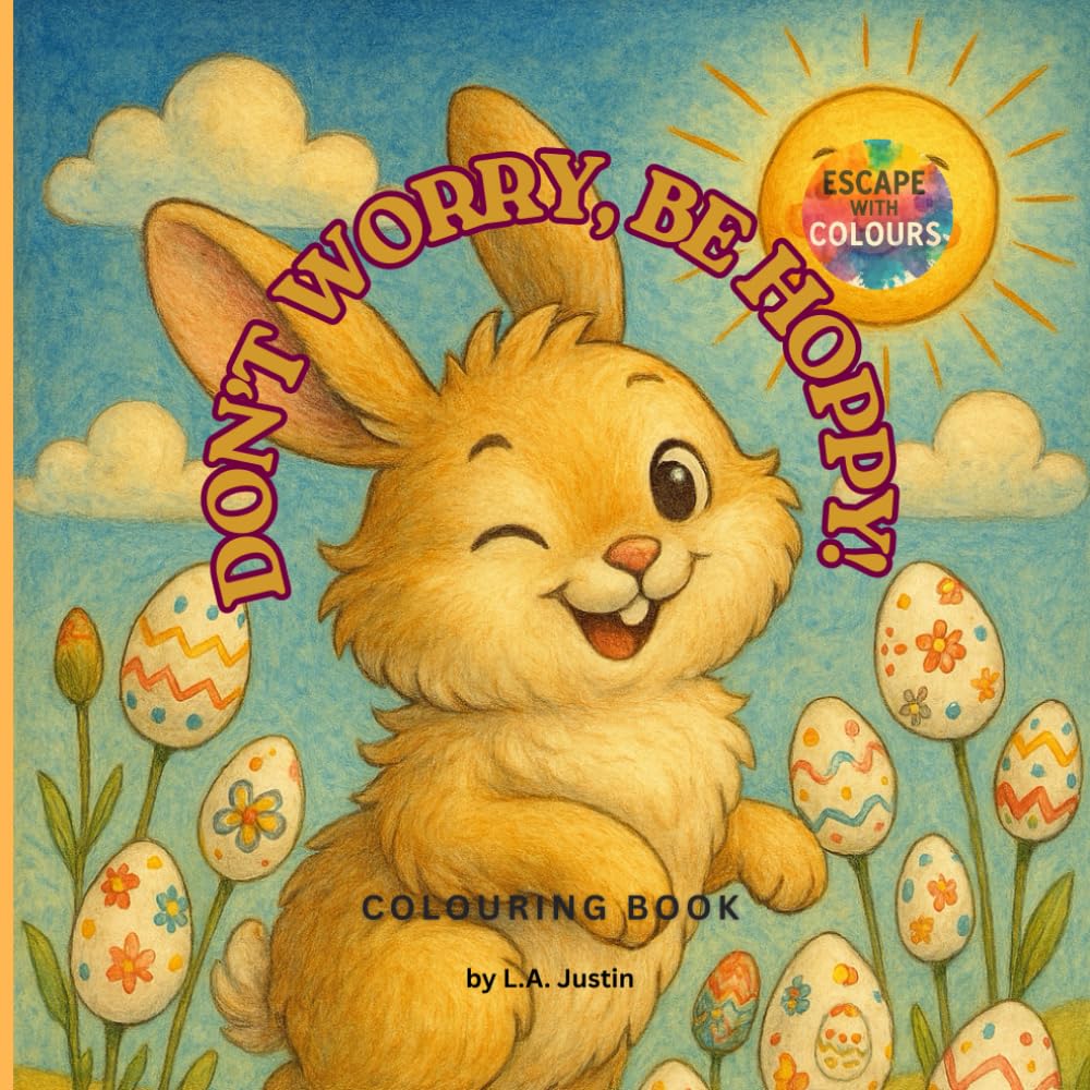 DON'T WORRY, BE HOPPY! Colouring Book: Escape with Colours into the joyful world of bunnies. 50 stress relief Easter designs to paint your emotions. | For adults and teens. | 8.5x8.5 inches