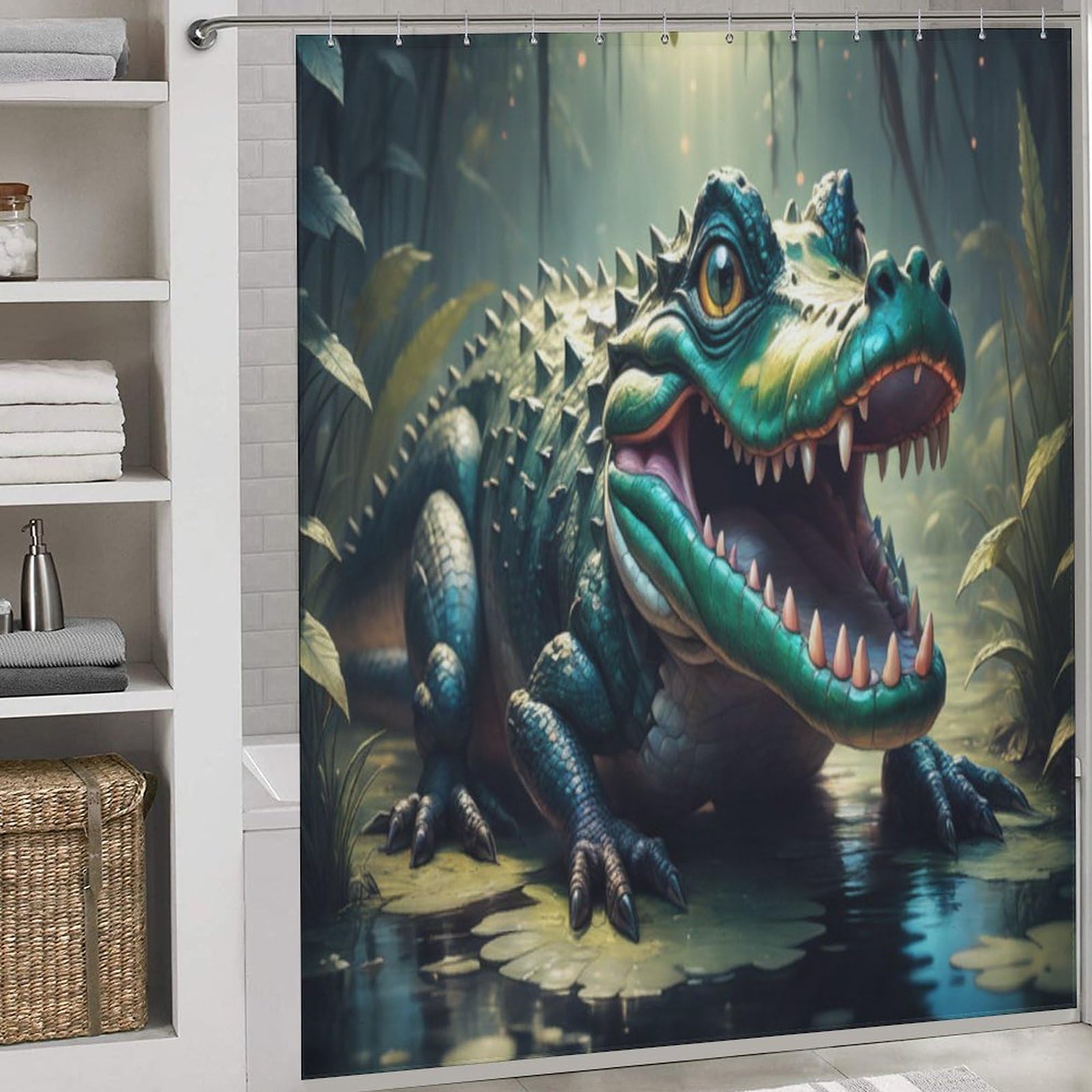 Rideau de douche crocodile en polyester 183x183 cm lavable et imperméable pour baignoire chic