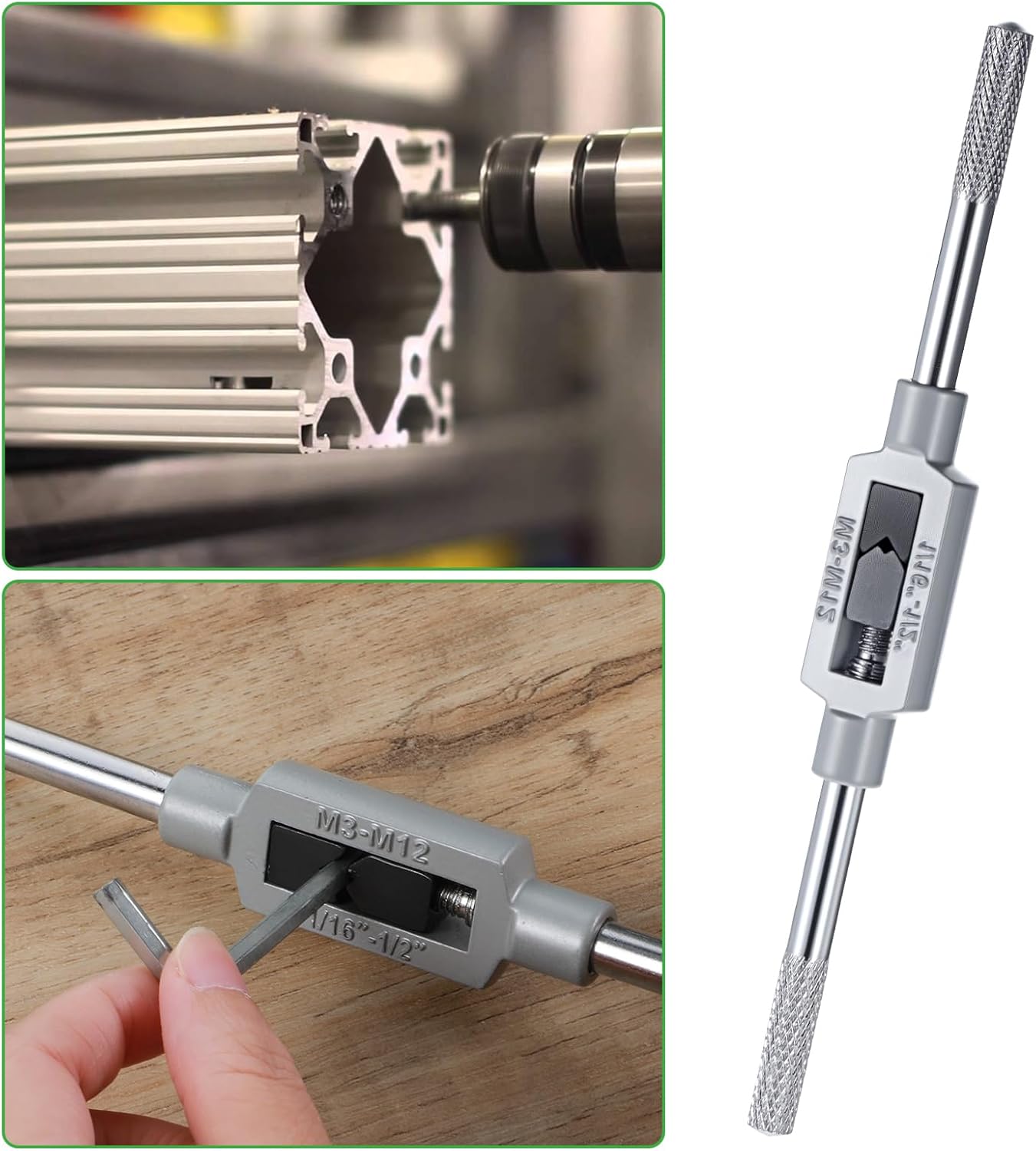 Molain 3mm-12mm Adjustable Tap Wrench Handle, 1/16"-1/2" Reamer Tap Handle Steel Adjustable Wrench Hand Profesional Tool for Tapping Operations