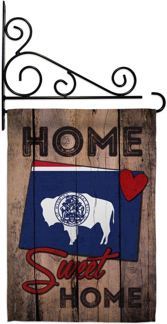 State Wyoming Home Sweet Garden Flag Set Wall Holder Americana States USA American Territories Republic Country Particular Area Small Decorative Gift Yard House Banner Made In 13 X 18.5