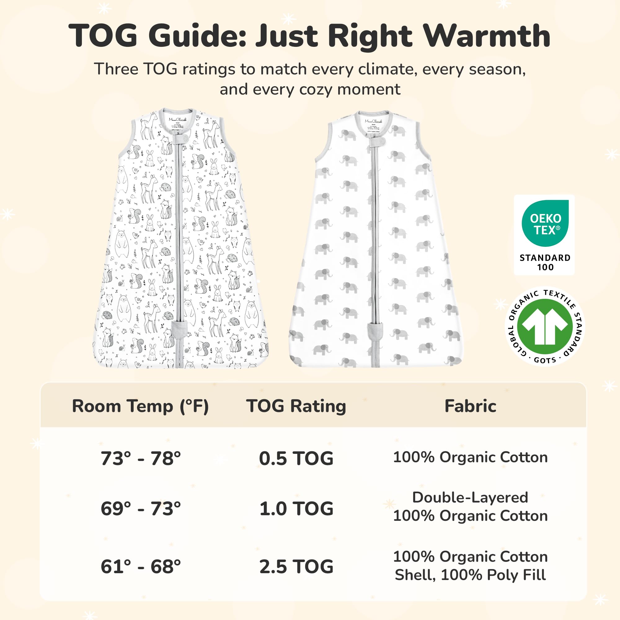 Mama Cheetah Sacco nanna da 2,5 TOG, in cotone organico, con cerniera a due vie, Swaddle Transition Baby Sleeping Bag for Newborn Infant Toddler Boy Girl, 18-24 mesi