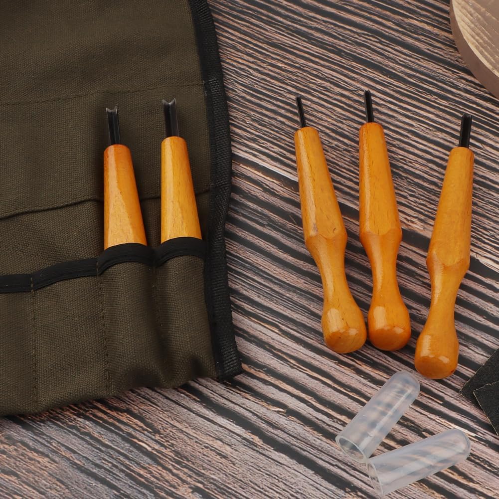5 Pcs Wood Handle Linocut Carving Tool Set, V Shaped Chisel for Printmaking