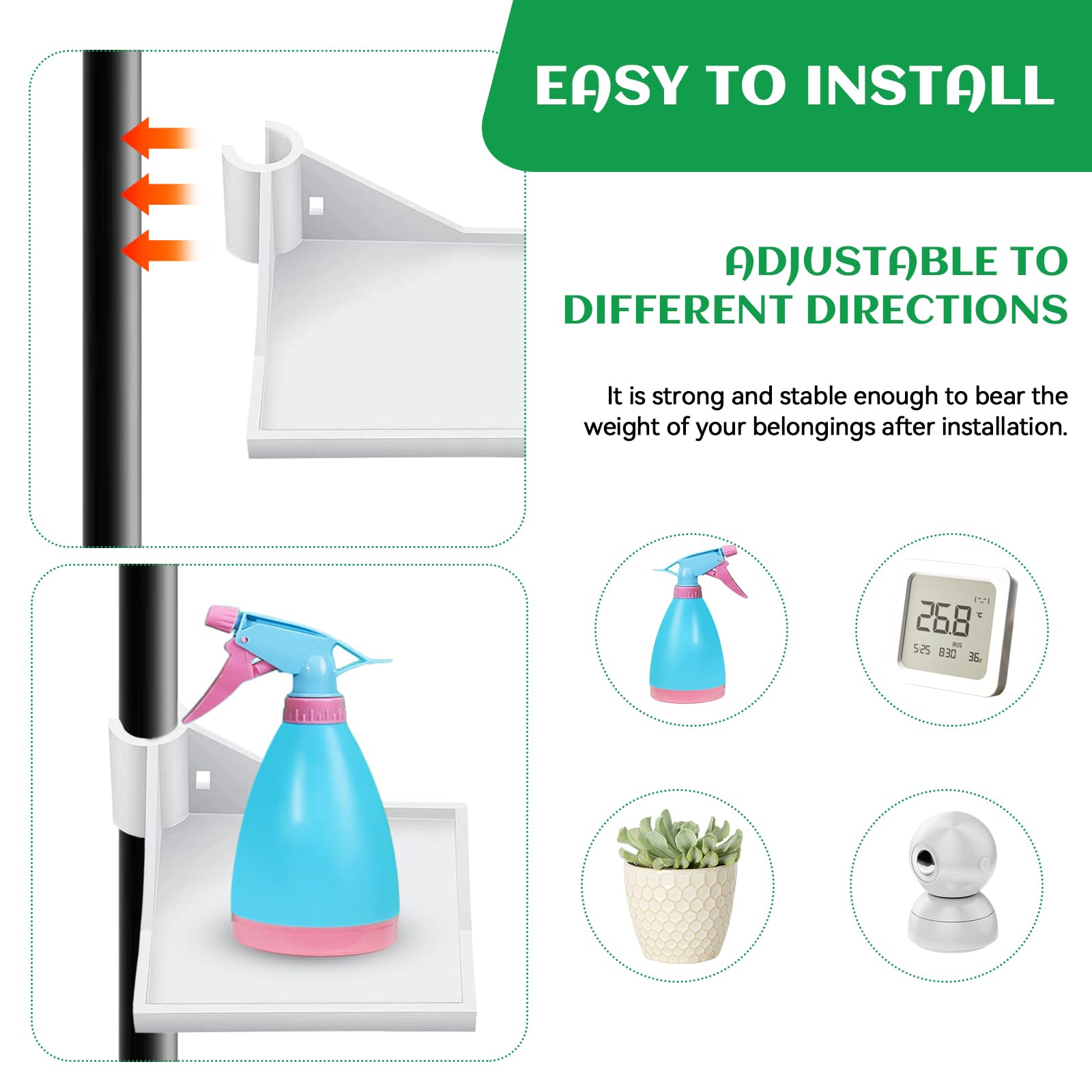 2 estantes de esquina para tienda de campaña, multifuncionales y ahorran espacio, compatible con barras de 16 mm, ideal para colocar la cámara higrómetro y equipos de plantación