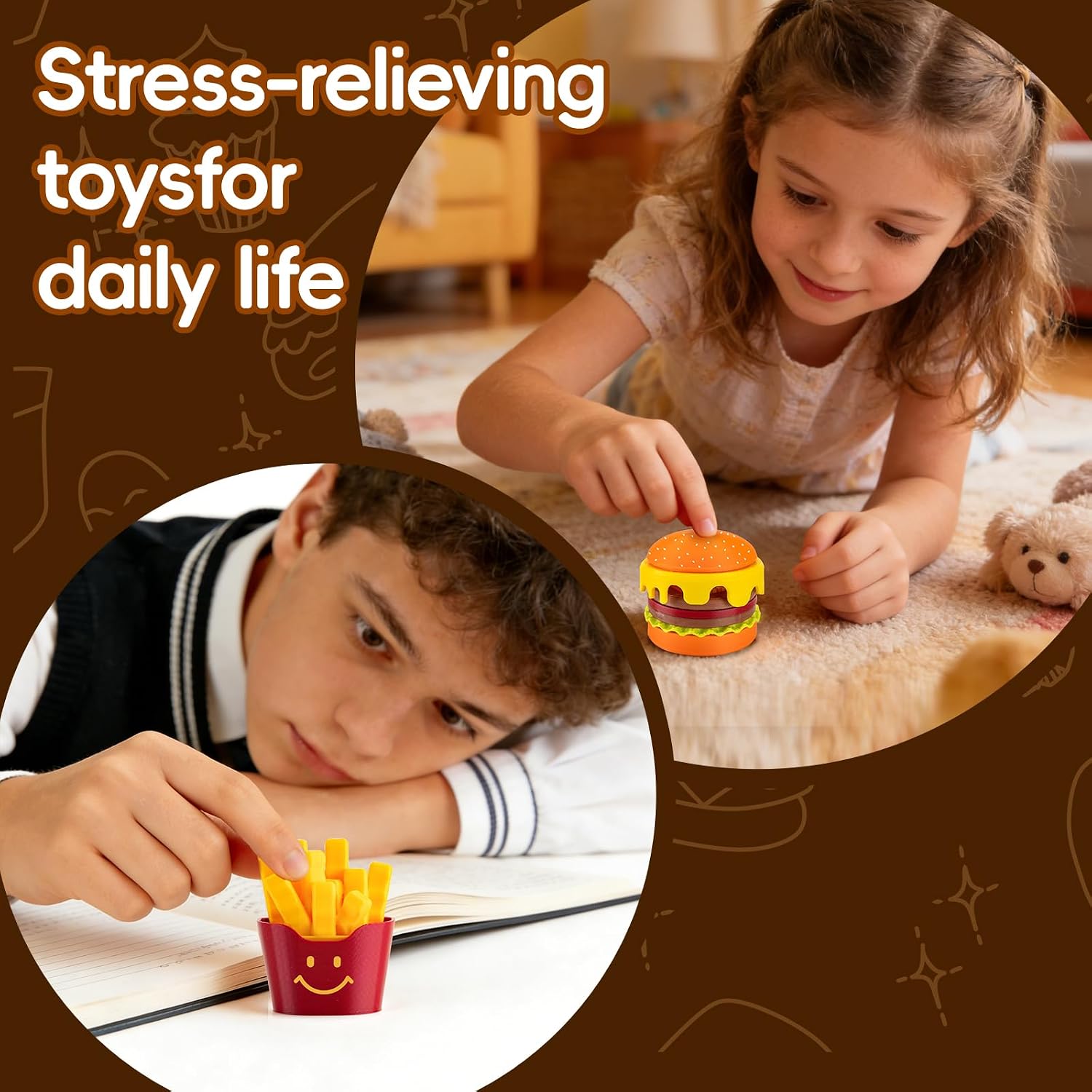 Fast Food Fidget Press Toy Set, 3D Printed Burger, Fries, Hot Dog and Ice Cream, 4 Pack Stress Relief Sensory Toys for Kids image 5