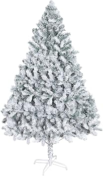 hatleues 6.9ft Realistic Snow Flocked Artificial Christmas Tree, White Flocked Artificial Xmas Tree Christmas Holiday Pencil Tree, Winter Party Decoration with Realistic Branch, Reinforced Base 210cm