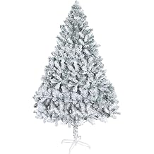 hatleues 6.9ft Realistic Snow Flocked Artificial Christmas Tree, White Flocked Artificial Xmas Tree Christmas Holiday Pencil Tree, Winter Party Decoration with Realistic Branch, Reinforced Base 210cm