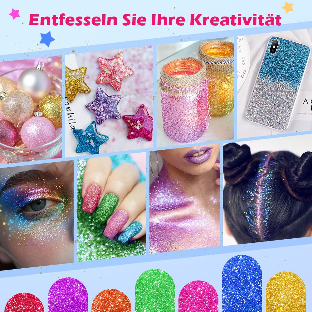 Bledras Glitzer Tattoo Set Kinder, 42 Farben Temporary Glitter Tattoos, 210 Schablonen, 370 Strasssteine, 5 Pinsel, 3 Kleber, Glitter Make Up Kit for Birthday Party Ostergeschenk