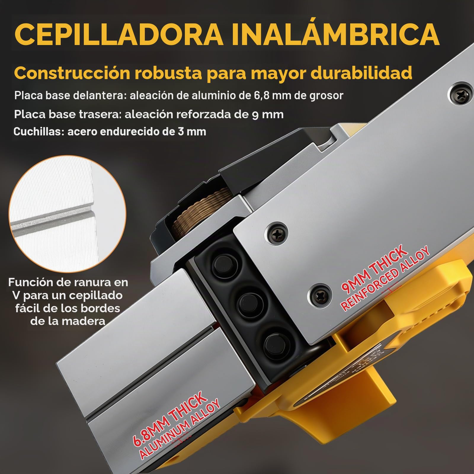 Cepillo de mano inalámbrico para baterías Dewalt de 18 V y 20 V, 15000 rpm sin escobillas, con ancho de corte de 82 mm, profundidad ajustable de 0-2 mm y bloqueo de seguridad para madera (solo