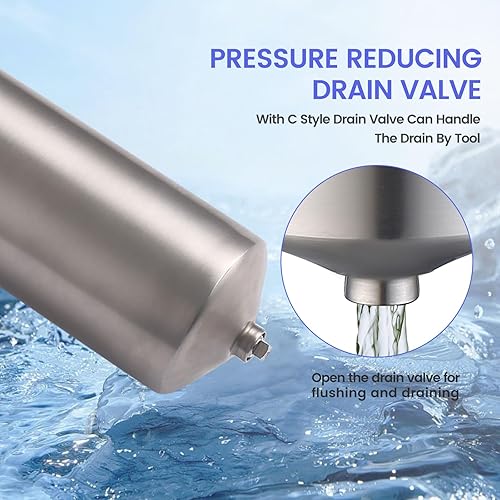 Miniatura 6 de Amwater NSF/ANSI 42 carcasa de filtro de agua de acero inoxidable para toda la casa, sistema de filtro de agua de sedimentos de 10 x 2.5 pulgadas