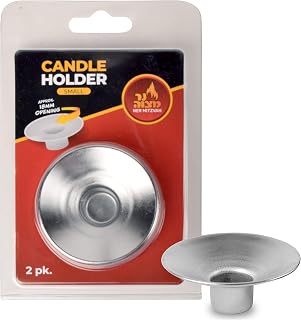 Ner Mitzvah Reusable Metal Candlestick Liners and Drip Guards - Small Nickel Plated Candle Holder Protector Bobeches - Silver - 2 Pack