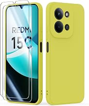 Cover for Xiaomi Redmi 15C 4G / 5G (6.9 Inches) with 2 Pieces Tempered Glass Case, Rubber Silicone Gel TPU Liquid Shockproof Anti-Scratch Case – Yellow