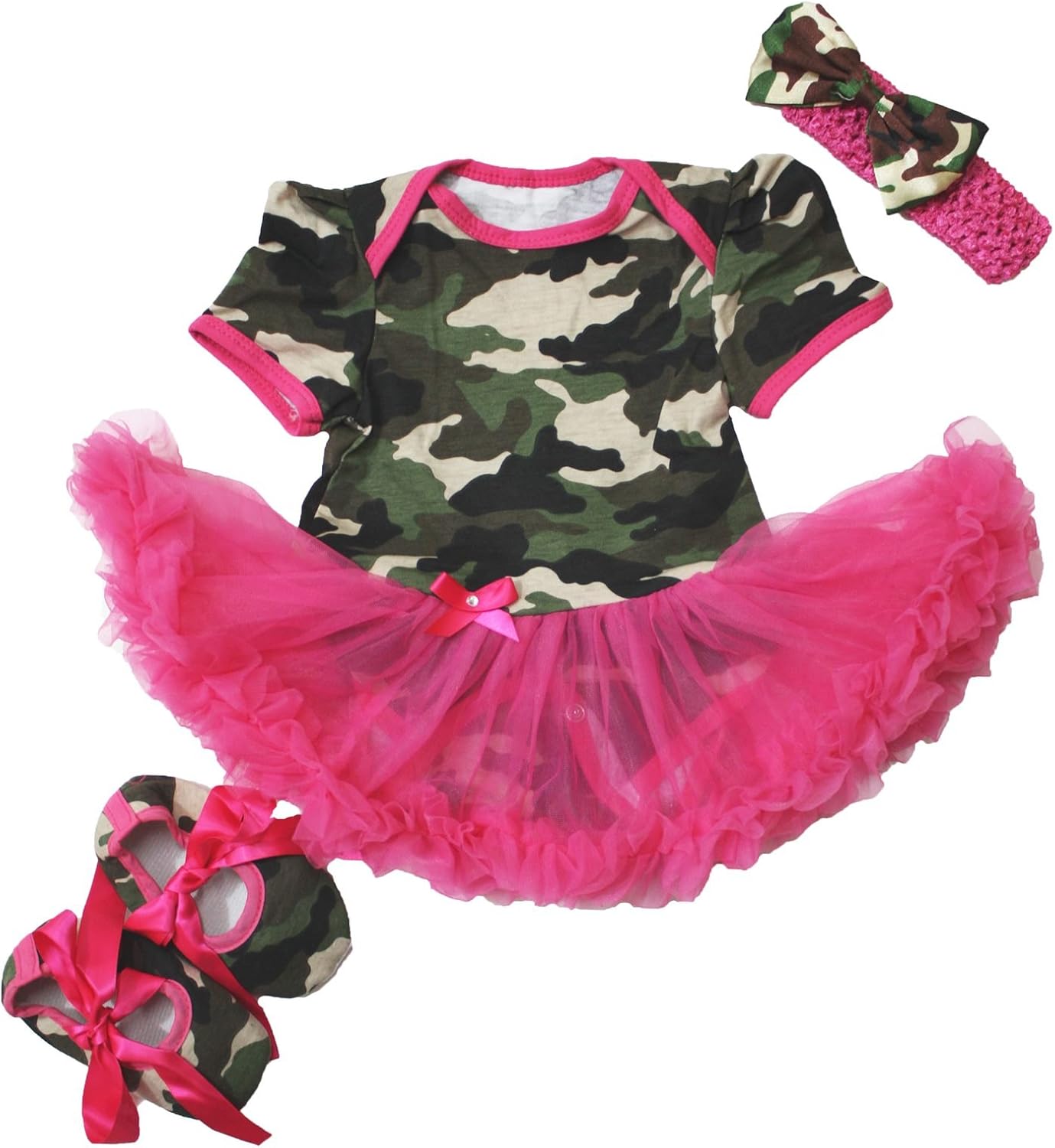 Petitebella Camouflage Hot Pink Bodysuit with Shoes Baby Dress Girl Cloth Nb-18m