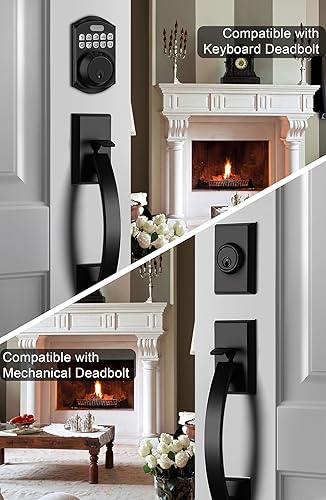 Miniatura 2 de goldenwarm Manija negra para puerta delantera, manija de puerta de entrada y perilla reversible, manija de puerta delantera de un solo cilindro,