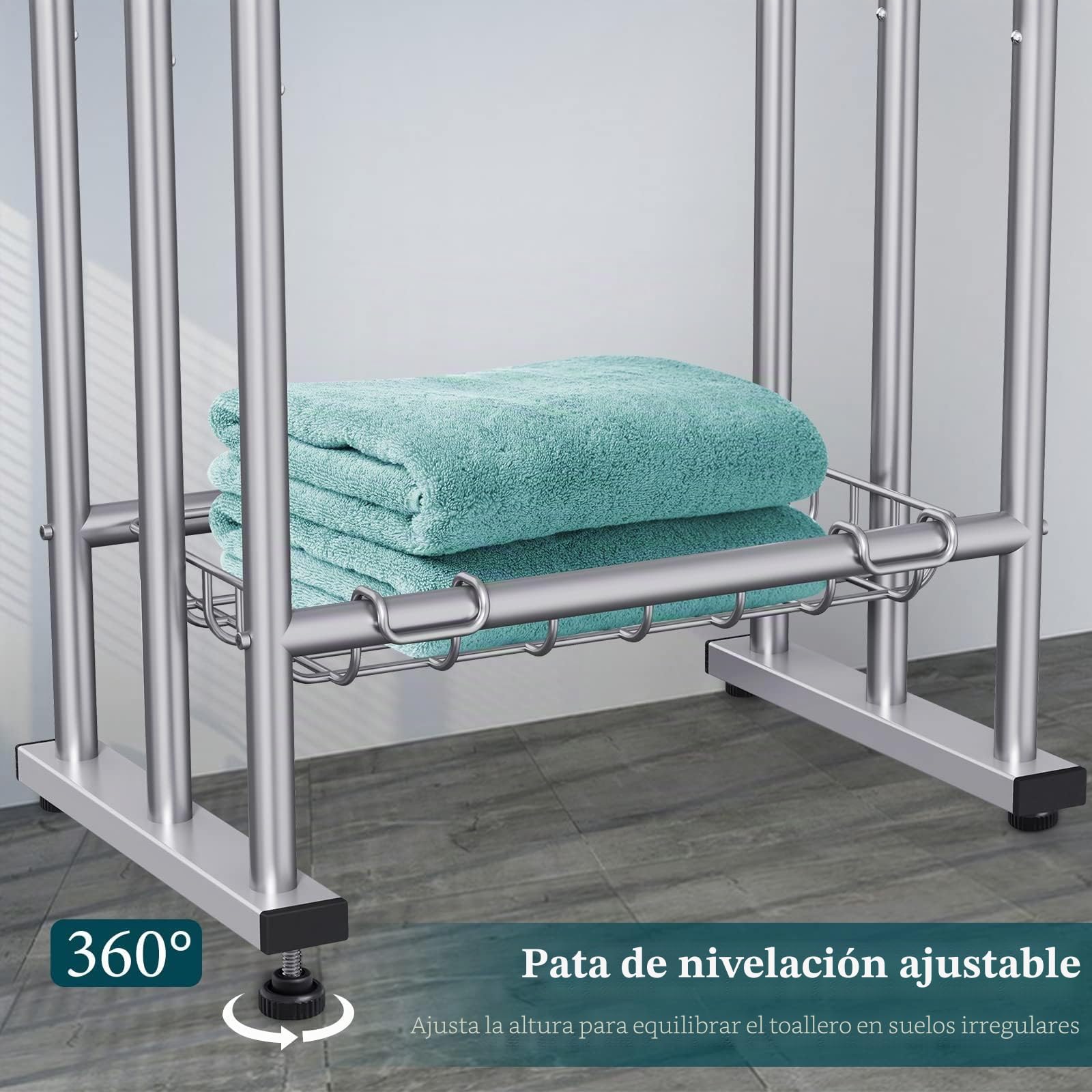 Toallero Independiente de 40 Pulgadas de Alto para baño, toallero de Piso de 3 Niveles con Cesta de Almacenamiento, Escalera de Manta y Estante de exhibición para Toallas de baño Grandes y Toallas de
