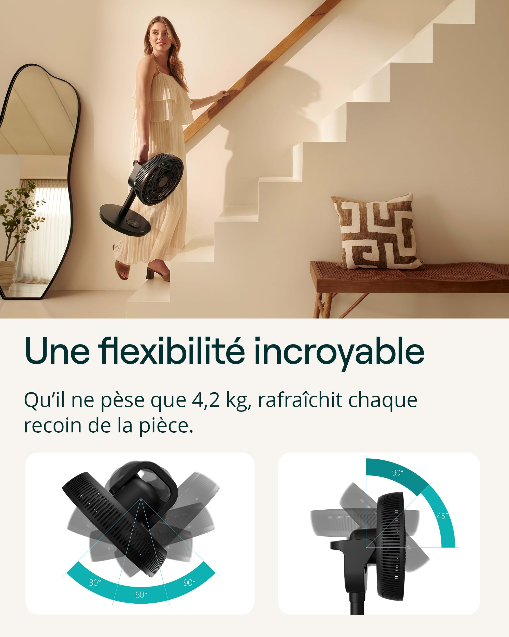 Duux Whisper Flex 2 ventilateur – ultra-silencieux 13dB – mode nuit & minuterie – hauteur réglable (54 à 92 cm) – économe en énergie dès 2W – commande via ventilateur & télécommande – Noir