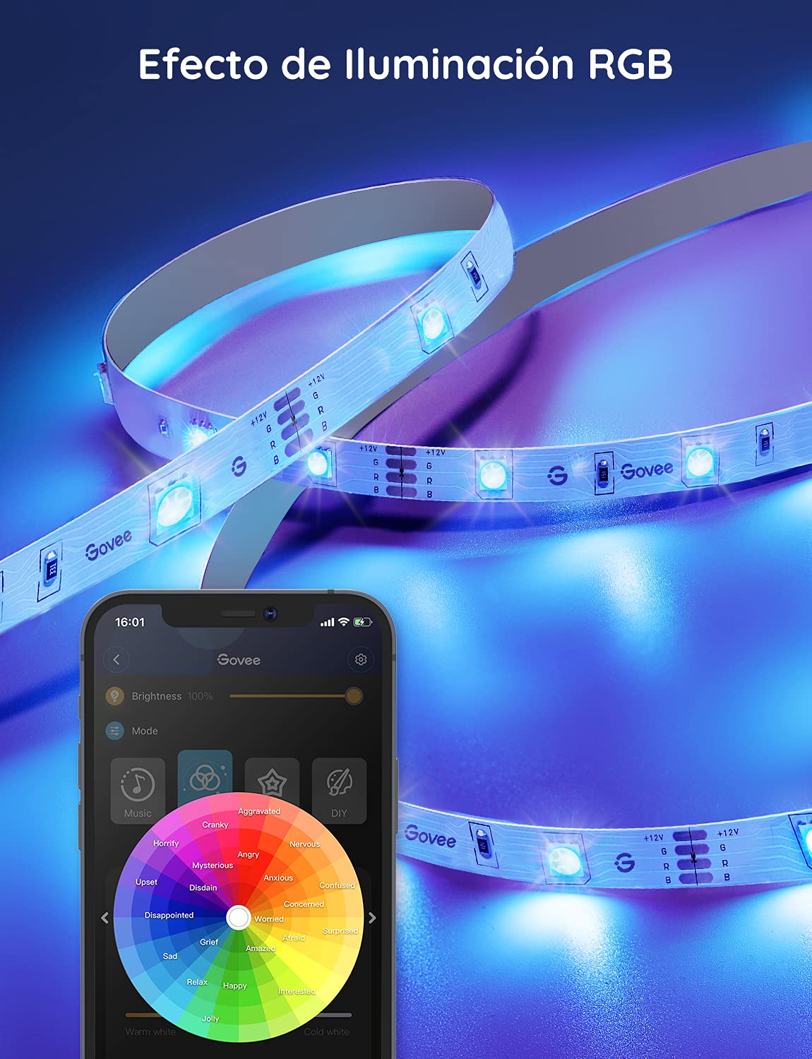 Govee Tira LED 20m, WiFi Luces LED Habitacion Inteligente RGB, Funciona con Alexa, Google Assistant y App, 64 Modos de Escena y Sincronización de Música para PC Gaming, Techo y Fiesta