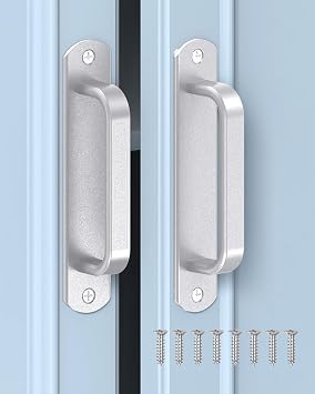 5.7 Inch Sliding Barn Door Handle - Aluminum Hardware Cabinet Pull Handles for Drawer, Closet, Shower/Glass/Shed/Kitchen/Garage Gate Doors with Screws 2, Silver