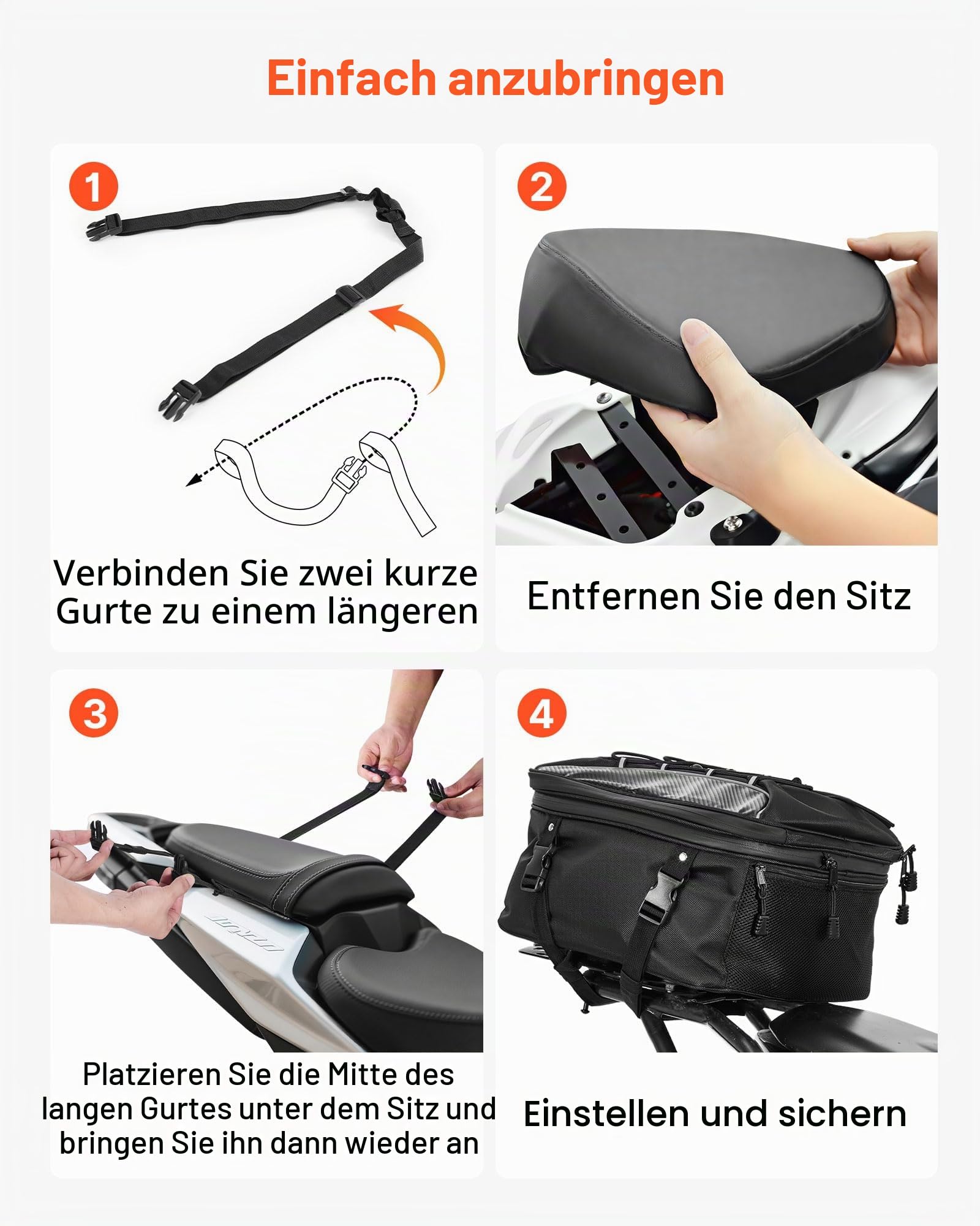VEVOR Motorradhecktasche Rücksitztasche (22-34 L) mit wasserfester Regenabdeckung, Motorrad-Gepäckaufbewahrung, Gepäckträgertasche mit Riemen & elastischer Kordel, Motorradgepäck Schwarz